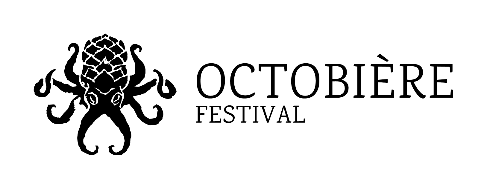 Logo du festival Octobière, design noir et horizontal, avec une icône représentant un poulpe