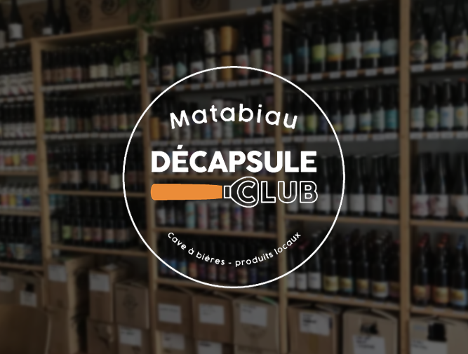 logo décapsule club cave à bières produits locaux, matabiau sur un fond flouter